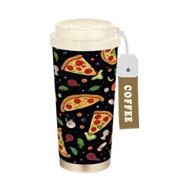 Imagem de YETTASBIN Caneca de café de viagem com isolamento térmico de pizza de 482 g com tampa canudo, copo à prova de derramamento e vazamento com alça para bebida quente e fria, garrafa de água de aço