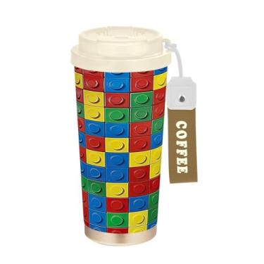 Imagem de YETTASBIN Caneca de café colorida com isolamento térmico de 482 g com tampa canudo, copo à prova de derramamento e vazamento com alça para bebida quente e fria, garrafa de água de aço inoxidável