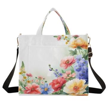 Imagem de Burbuja Sacola feminina com flores coloridas, bolsa tiracolo de veludo cotelê para compras, trabalho, viagens, C29, Small