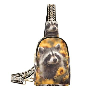 Imagem de CEBUGI Bolsa tiracolo feminina pequena de girassol guaxinim para pochetes de couro para caminhadas, viagens ao ar livre