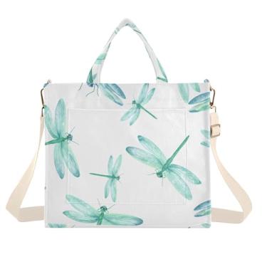 Imagem de Burbuja Sacola feminina azul-petróleo libélulas de veludo cotelê, bolsa tiracolo para compras, trabalho, viagens, C361, Small