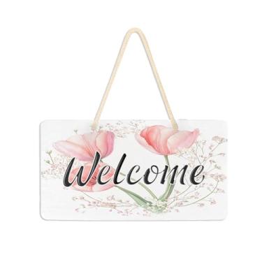 Imagem de Burbuja Placa de boas-vindas de tulipas em aquarela para porta da frente, placa de boas-vindas de PVC para decoração de férias, 15 x 28 cm