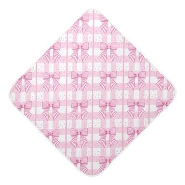 Imagem de Burbuja Toalha de banho de bebê xadrez com laços rosa - Toalha com capuz de musselina macia e absorvente para recém-nascidos, 89 x 89 cm