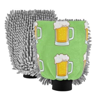 Imagem de STAYTOP Luvas de lavagem de carro de cerveja de desenho animado, 2 peças, luvas de microfibra de chenille, sem arranhões, panos de esponja de lavagem ultra absorventes para carros, limpeza doméstica