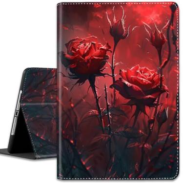 Imagem de Capa para iPad (A16) 11ª geração 11 polegadas (2025)/iPad 10ª geração 10,9 polegadas (2022), visualização em vários ângulos e despertar/dormir automático, rosas vermelhas escuras