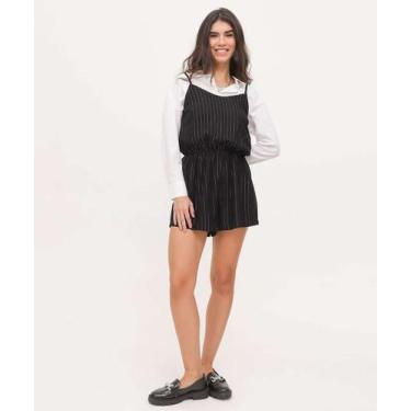 Imagem de Macaquinho Feminino Brilho Lurex Alças Finas Marisa-70000, Preto, M