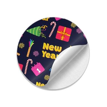 Imagem de Autocolantes Adesivos Redondos Ano Novo 25 Unidades Com Estampa Inovadora - Tamanho 30x30cm