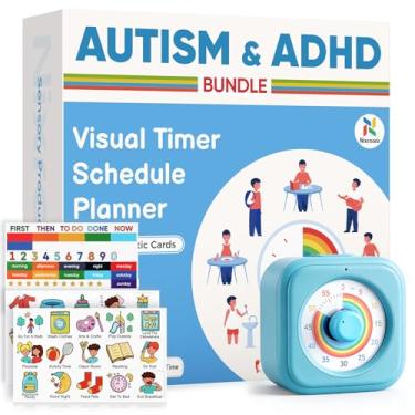 Imagem de Temporizador visual 2 em 1 e programação visual magnética para crianças, ferramenta de gerenciamento de tempo para autismo TDAH com mais de 100 ímãs de conversa de tarefas de rotina, materiais de