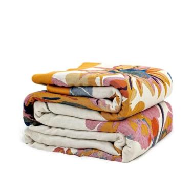 Imagem de Cobertor Boho para cama 100% algodão ultramacio colcha rústica estampa floral decoração de casa de fazenda cobertores para cama de outono, 98" × 98" todas as estações manta rústica para sofá cadeira