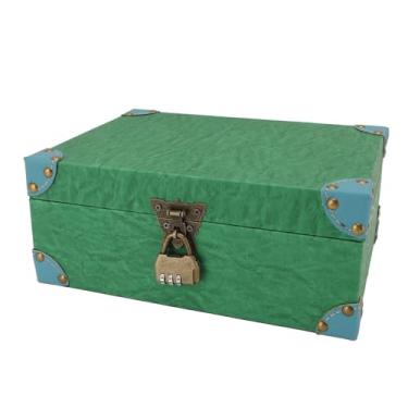 Imagem de Generic Baú de Couro de Madeira Vintage, Caixa de Armazenamento de Joias Artesanais Com Fechadura, Escritório, Estudo, Decoração de Quarto (Verde Tamanho M)