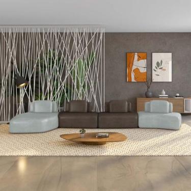 Imagem de Sofá Ilha Sala de Estar Dakota 4 Módulos 626cm Encostos Almofadas Soltas PU Cinza/Marrom G33 - Gran Belo