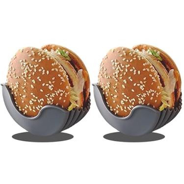 Imagem de Suporte de hambúrguer de silicone, pacote com 2 unidades, reutilizável e antiderrapante, suporte para hambúrguer de silicone de grau alimentício, sem bagunça, antiqueda, suporte para hambúrguer para