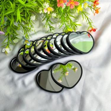 Imagem de Pacote com 5 espelhos compactos em forma de coração - Espelhos de mesa dobráveis portáteis com vidro polido, opções pretas para decoração de casa, lembrancinhas de festa e presentes