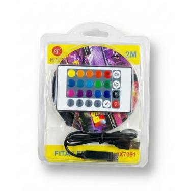 Imagem de Fita LED RGB 2M com Controle Remoto, 16 Milhões de Cores, USB, IP65 à Prova d'Água, Cortável, Adesivo, para TV, Quarto, Gaming, Decoração