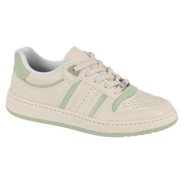 Imagem de Tênis Casual Feminino Vizzano – Recortes, Leve, Confortável e Ideal para Uso Diário (Branco Off/Verde, BR, Adulto, Numérico, 36)