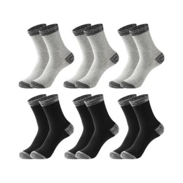 Imagem de Meias Esportivas Masculinas Pretas De Algodão 6 Pares Quentes Longas P