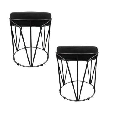 Imagem de Kit 02 Puffs Babu Suede Preto Base Preto D03 - D'Rossi - DRossi