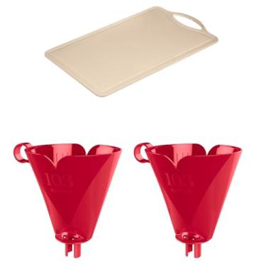 Imagem de Conjunto de 2 Suporte para Filtro de Café 103 Vermelho + 1 Tábua de Cozinha Multiuso Pequena Cinza
