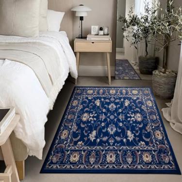 Imagem de 1 Tapete Quarto Beira Cama Antiderrapant 100X150 Js Do Pe Vr (M20 Azul - Classico Floral Flores)