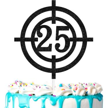 Imagem de Topo de bolo de mira de tiro 25º tema de tiro decoração de alvo de feliz aniversário, festa de aniversário para homens e mulheres, festa de tiro, suprimentos de decoração de festa de caça (25º)