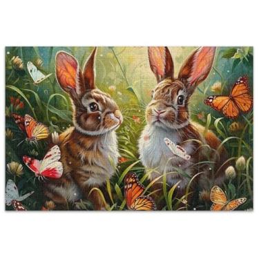 Imagem de Quebra-cabeça com pintura de coelho, grama, floral, adultos, 1000 peças, arte, brinquedo, pintura, exclusivo, quebra-cabeça, presentes para amantes da família, presentes