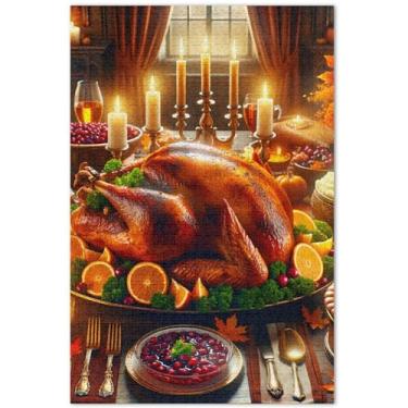 Imagem de Quebra-cabeça de outono de Ação de Graças comida de peru para adultos 1000 peças brinquedo jogo de arte quebra-cabeças duros para adultos elefante branco presentes engraçados, 75 x 40 centímetros