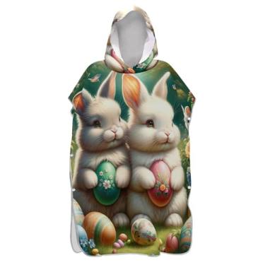 Imagem de Poncho de surf para adultos trocador com capuz toalha de natação bonito plus size homens mulheres poncho com capuz coelho fofo Páscoa colorido