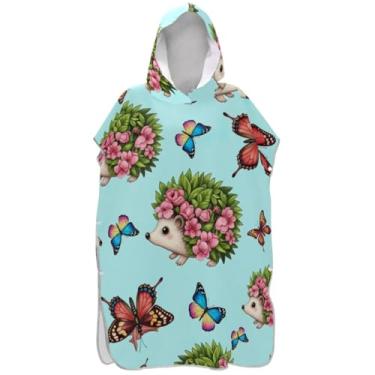 Imagem de Joisal Lindo poncho de surfe azul borboletas ouriço trocador para Adul Plus Size homens mulheres poncho com capuz toalha de praia impressão
