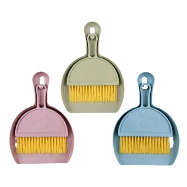 Imagem de Conjunto de 3 peças de vassoura pequena e pá de lixo, mini pá de lixo portátil para limpar sofás, bancadas de cozinha, prateleiras e mesas de armazenamento, design compacto e leve para fácil