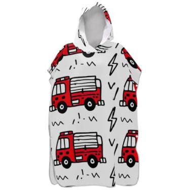 Imagem de Joisal Roupão reutilizável para troca de poncho de surfe para praia Adul toalha de natação desenho animado caminhões de bombeiros ponchos de praia para homens