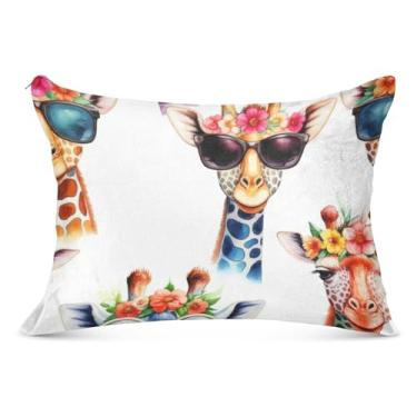 Imagem de Lindas Girafas Coloridas Florais Branca Grande Fronha Decorativa Longa Padrão Queen King Size Fronha de Travesseiro Bonito para Cabelo e Pele, Tamanho Corporal, 53 cm x 137 cm
