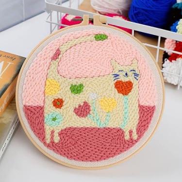 Imagem de Easy Flower Cat Punch Agulha de Bordar Kits Iniciantes para Crianças e Adultos Iniciantes com Ferramenta de Agulha de Perfuração, Rosca, Bordado de Tecido Estampado, Argola, Agulha de Perfuração de