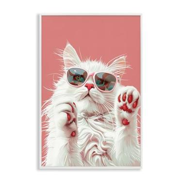 Imagem de Stupell Industries Gato glamoroso com óculos de sol arte giclée emoldurada branca, design por LSR Design Studio, 20 x 30