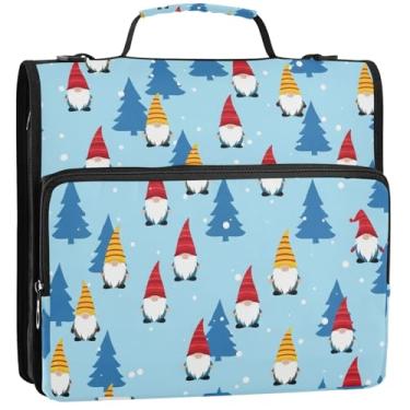 Imagem de Pasta organizadora profissional com 3 anéis de 3 anéis, gnomos fofos, vermelho, amarelo, azul, zíper, portfólio e estojo, fichário com alça de ombro para escola, 34,5 x 31,5 x 9 cm