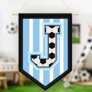 Imagem de Faixa de lona suspensa de futebol, faixa azul do alfabeto, faixa de flâmula, decoração de arte de parede para sala de aula, quarto de menino, Copa do Mundo FIFA Jersey futebol entusiasta presentes