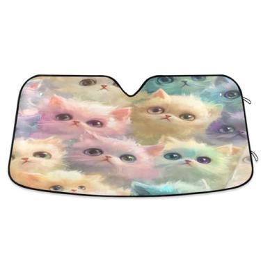 Imagem de Toldo de sol rosa fofo gatos para para-brisa de carro dobrável persianas de janela frontal de carro médio