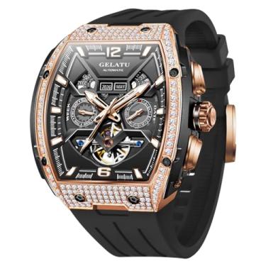 Imagem de OLEVS Relógios masculinos automáticos automáticos automáticos mecânicos executivos luxuosos relógio de pulso de aço inoxidável à prova d'água luminoso, 6016: ouro rosa preto