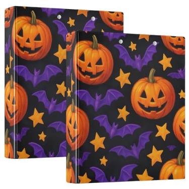 Imagem de Fichário personalizado Jack Lantern Pumpkins com três anéis de morcego roxo de 3 cm, comporta 200 folhas, anel redondo, 31,5 x 27 x 6 cm, pacote com 2