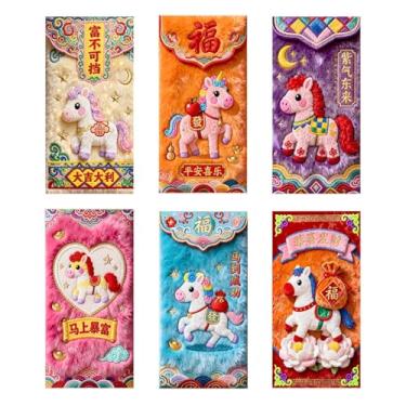 Imagem de Envelopes vermelhos chineses - 6 peças Good Luck Lunar Hong Bao - Ano do Cavalo Hong Bao Pacote de Dinheiro, para crianças, amigos, família, idosos, cartões de felicitações, pequenos presentes de