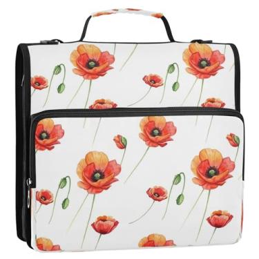 Imagem de Bolsa para fichário de flores laranjas vermelhas em aquarela com zíper e alça de ombro, pasta grande para portfólio comporta 500 folhas para escola, escritório, viagens