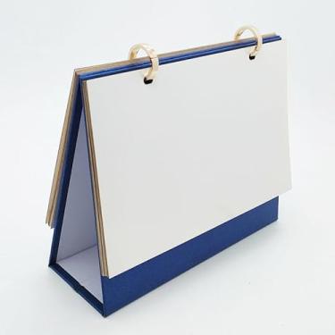 Imagem de Zeloyaut Calendário de mesa em branco com sublimação DIY - Calendário destacável personalizável de 14 páginas (21 x 17 cm) para prensa térmica, presentes fotográficos e decoração de escritório (azul)