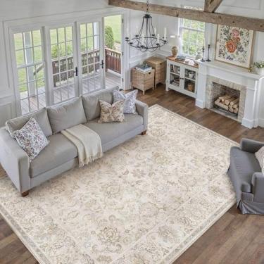 Imagem de HUGEAR Tapetes de área laváveis à máquina vintage cinza - tapete neutro para sala de estar e quarto, antiderrapante, resistente a manchas, tapete estético para crianças e animais de estimação