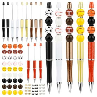 Imagem de Galaton Conjunto de 12 canetas esferográficas de plástico com contas esportivas com tema de bola, conjunto faça você mesmo, sortidas, basquete, beisebol, rúgbi, esferográfica, tinta preta, para