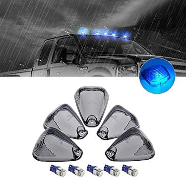 Imagem de 5 x marcadores de cabine com luz fumê azul LED, luz de corrida para teto de cabine, luz superior compatível com Ford F150 F250 F350 F450 E150 E150 E250 E350 E450 Super Duty caminhões (sem base)