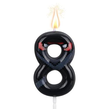 Imagem de Ninja Aniversário Número Vela, Pixel Mascarado Ninja Tema Dígito Vela Happy Birthday Bolo Topper Decorações para Crianças Aniversários Festa Suprimentos (Número 8)