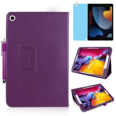 Imagem de Capa de couro fina para iPad 9ª/8ª/7ª geração (2021/2020/2019) 10,2 polegadas, suporte multiângulo, capa protetora completa para tablet com caneta Stylus, película de tela (roxa)