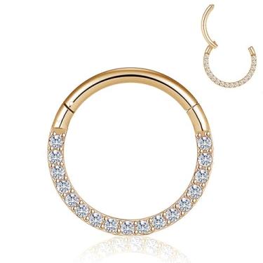 Imagem de HQLA Anel de argola de nariz 16G Anel de septo CZ transparente brinco daith aço cirúrgico segmento articulado clicker tragus torre hélice cartilagem concha argola piercing joia para mulheres homens 8