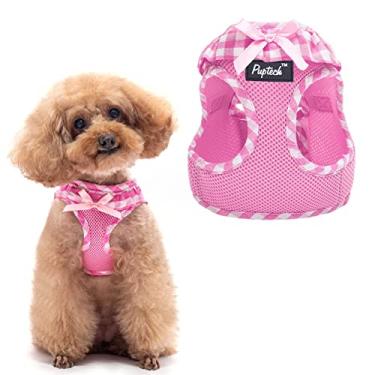 Imagem de PUPTECK Peitoral para cães pequenos, sem puxar, para filhotes, gatos, malha macia para meninas, rosa, P