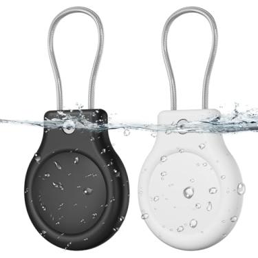 Imagem de Suporte para AirTag com cabo de arame, pacote com 4 capas rígidas IPX8 à prova d'água para Apple Air Tag, chaveiro, acessórios para rastreador de itens GPS para crianças, bagagem, mochilas (preto +