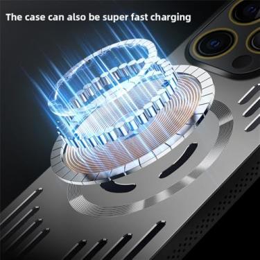 Imagem de Capa para iPhone 16 Pro Max, capa de lente completa, à prova de choque, metal, magnético, carregamento sem fio, dissipação de calor, leve